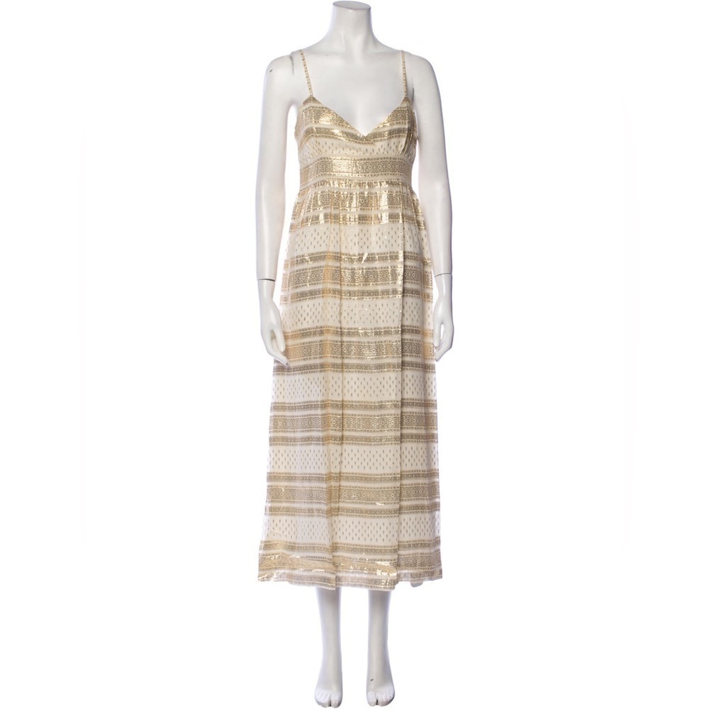What Comes Around Goes Around White and Gold Silk Maxi Dress Size Medium